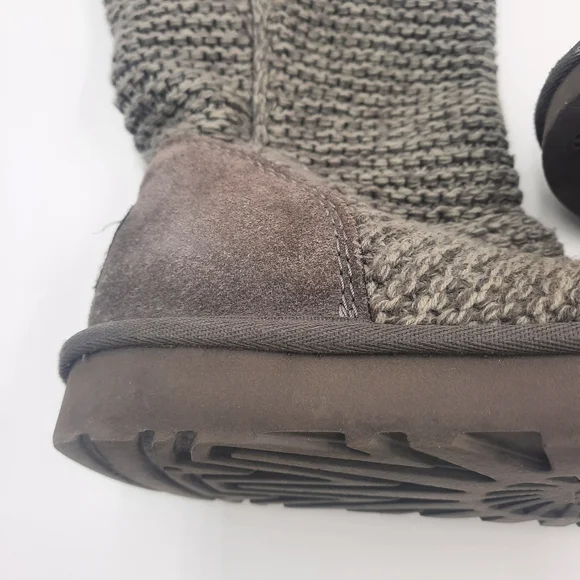 UGG Sweater Knit Foldover Boot Classic Grey Silver Warm Boho Casual Slouchy 8 - Picture 9 of 11
